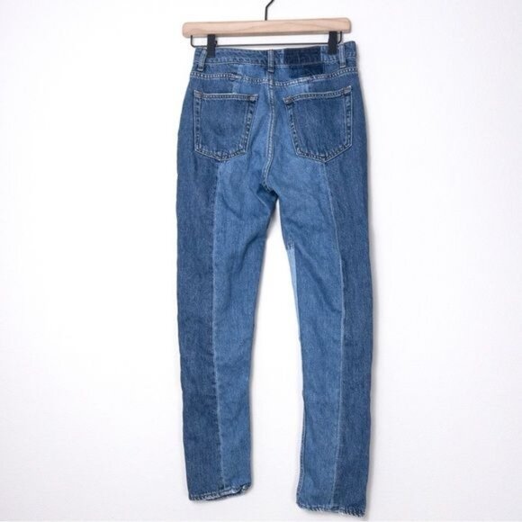 Sandro Hani Patchwork Jeans 36 Blue Vintage 4 Slim Leg High Rise Zip Fly Cropped - Picture 8 of 12